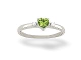 14K White Gold Genuine Heart Peridot and Diamond Ring