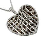 14K Two Tone Diamond and Brown Diamond Heart Shaped Necklace
