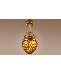 Authenticity Lighting 20-0001-01-03 Bengal 1 Light Ceiling Pendant in Antique Gold Leaf with Mouth Blown Iridescent Amber Opal glass