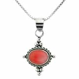 Sterling Silver Simulated Pink Coral Bali Bead Pendant