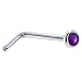Solid 14KT White Gold 2mm Genuine Amethyst L-Shaped Nose Ring - 20 Gauge