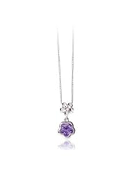CleverEve Designer Series Sterling Silver CZ Flower Purple Dream Pendant Necklace 15" + 2" Extension w/ Gift Box