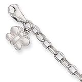 Sterling Silver Small Oval Rolo Link with Butterfly Anklet QG1382-10