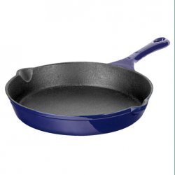 10 Cast Iron Enameled Frying Pan (Blue) (2.76H x 10.24W x 15.35D) by Stacks and Stacks