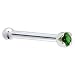 Solid 18KT White Gold (May) 1.5mm Genuine Emerald Nose Bone – 20 Gauge