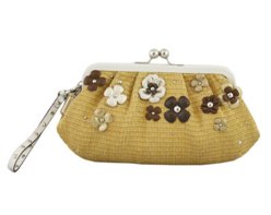 Coach Natural Straw Flower Clutch Large Wristlet Kisslock Bag 45266