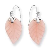 14k White Gold Rose Quartz Leaf Wire Earrings