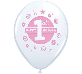 (12) Happy 1st Birthday 11 Latex Balloons for a Girl