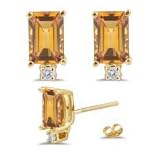 0.06 Ct Diamond and 6.54 Ct Citrine Earrings in 14K Yellow Gold