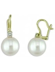14kt 10-11mm South Sea cultured pearl & diamond (.24 ctw) earrings