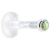 14 Gauge 3/8 Inches Solid 14KT White Gold 2mm Genuine Labradorite Bioplast Push in Labret