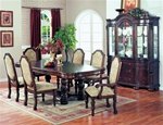 7 pc antique brown finish wood dining table set with birch solids and ash burls