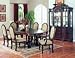7 pc antique brown finish wood dining table set with birch solids and ash burls