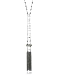 Simulated Tonal Grey Pearl Fireball Beaded Metallic Tassel Chain Necklace, 40"