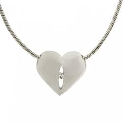 Small Diamond Heart Pendant on Silver Snake Chain -18 Inches
