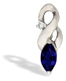 14K White Gold Marquise Created Sapphire and Diamond Pendant