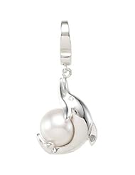 Sterling Silver Freshwater Cultured Pearl .005 CTTW Diamond Dolphin Charm