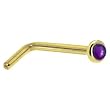 Solid 14KT Yellow Gold 2mm Genuine Amethyst L-Shaped Nose Ring - 18 Gauge