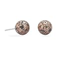 8mm Ball Silver and Mauve Floral Design Stud Earrings