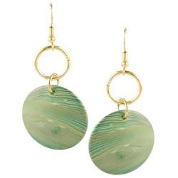 Green Marbled Round Disc & Ring Earrings