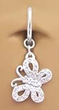 Fake Belly Navel Non Clip on Piercing Cz Clear Side Butterfly Dangle Ring
