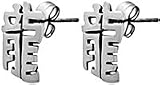 Chinese Dragon Character Silver Tone Pewter Stud Earrings