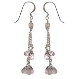 Sterling Silver Earring With Rose Quartz Gemstone Hand Engraved Indian Style 3.75