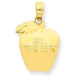 14k Number 1 Teacher Apple Pendant - Measures 12.6mm