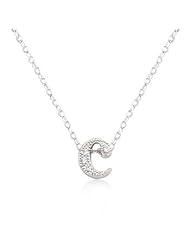 Alexander James White Gold Rhodium Plated Micro Pave Cubic Zirconia C Initial Pendant with Lobster Clasp set in Silvertone All pendants come with 16 Inch chain.