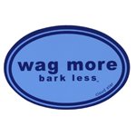 Wag More Bark Less BUMPER STICKER, Light Blue Background with Dark Blue Font