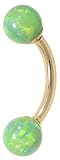 18G 3/8 Lime Opal Solid 14kt Yellow Gold Curved Barbell - 4mm Opals