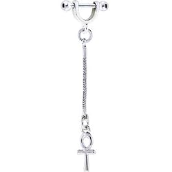 Small 16 Gauge Egyptian Cross Ankh Dangle Nipple Ring 5/16 Inches 3mm