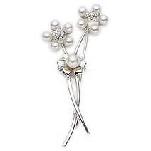 18K White Gold, Cultured Pearl and Diamond Brooch by Orkyd Pearls