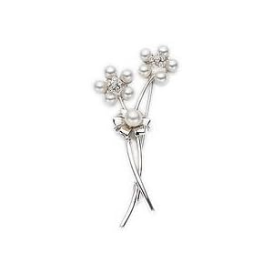 18K White Gold, Cultured Pearl and Diamond Brooch by
