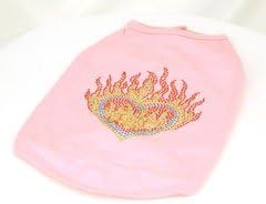 Pink Heart with Flames Rhinestone Sleeveless Dog Tee Shirt (Large)