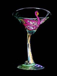 Flamingo Frolic Design - Hand Painted - Sexy Martini - 7 oz. (curved stem)