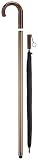 Walking Cane - Mens satin bronze aluminium cane with walnut stained hardwood crook handle, 36  long, with solid rubber tip. Handle can be turned off to take out black umbrella with straight walnut stained hardwood handle.