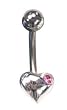 Pink Crystal Heart Real Steel Belly Ring Curved Barbell