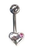 Pink Crystal Heart Real Steel Belly Ring Curved Barbell - B00065G0LW