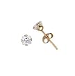 Sterling Silver Gold Plated Stud Earrings with Clear CZ - Square Stamping - 4 mm