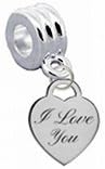 "I Love You" Silver Heart PREMIUM Laser Engraved Charm with Connector - Universal Slide On Charm - "Classic &amp; Original Style" - Fits: Pandora, Troll, Biagi &amp; More! Perfect For Custom Bracelets, Necklaces and DIY Jewelry