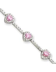 Sterling Silver Pink and Clear CZ Heart Bracelet