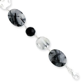 Sterling Silver Black Agate and Rutilated Tourmaline Bracelet 8 by Abacus JewelGift