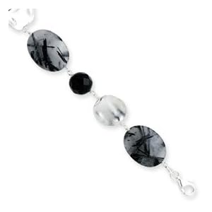Sterling Silver Black Agate and Rutilated Tourmaline Bracelet by