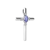 14K White Gold Oval Genuine Tanzanite Cross Pendant