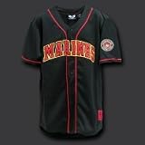 BLACK Fully Button Down Military MARINES Logo Baseball Jersey Size XLarge