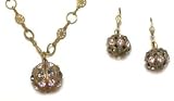 Catherine Popesco 14K Gold Plated Decorative Chain Necklace with Black Diamond Swarovski Crystal Ball and Matching Earrings Jewelry Set