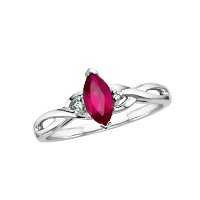 10kt. White Gold, Lab Created Ruby Fashion Ring with Diamond Accents