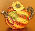 Thanksgiving Pumpkin Shape Teapot With Autumn Sunflower And Leaf Design For Holiday Tea Time