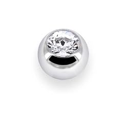 Solid 14KT White Gold CZ Replacement Ball 4mm - 16 Gauge